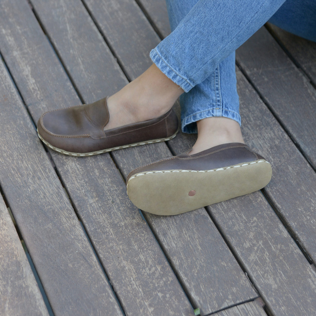 Kadın Klasik Kahve Makasyon Barefoot Ayakkabı, 8. fotoğraf