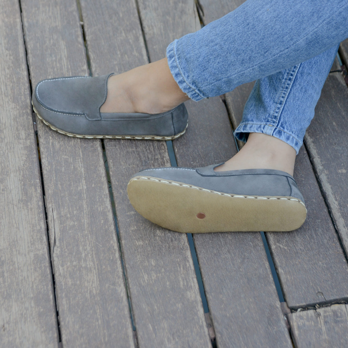 Kadın Gri Nubuk Makasyon Barefoot Ayakkabı, 8. fotoğraf