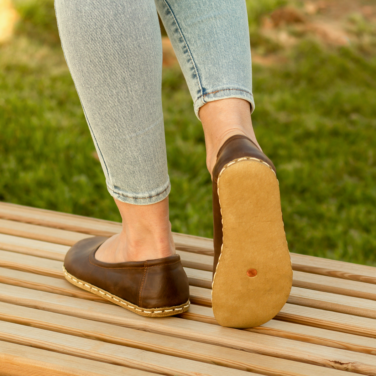 Kadın Klasik Kahverengi Babet Barefoot Ayakkabı, 5. fotoğraf