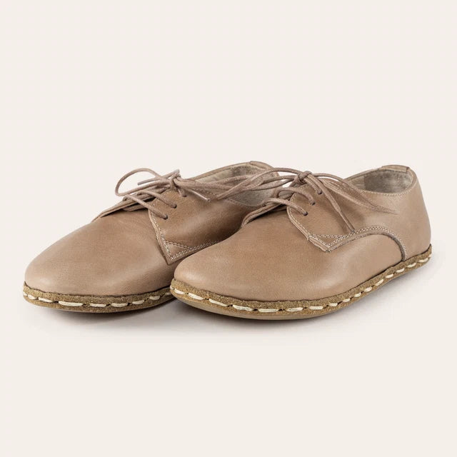 Çocuk Barefoot Yalınayak Bağcıklı Oxford Ayakkabı, Bej
