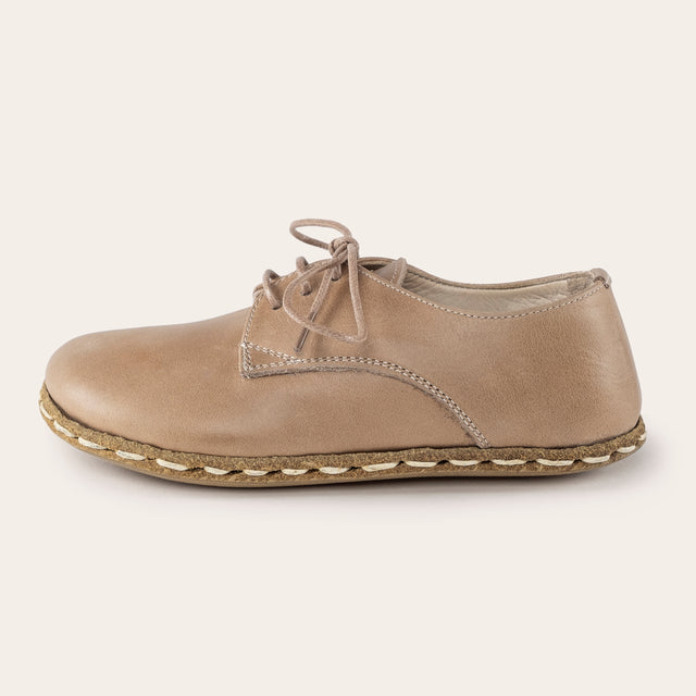 Çocuk Barefoot Yalınayak Bağcıklı Oxford Ayakkabı, Bej