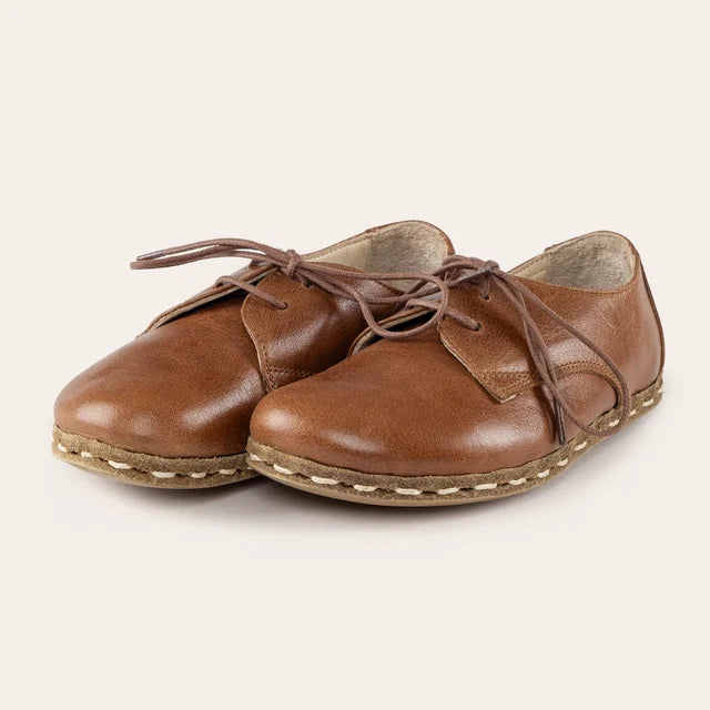 Çocuk Barefoot Yalınayak Bağcıklı Oxford Ayakkabı, Kahve