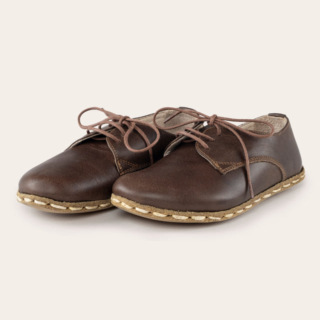 Çocuk Barefoot Yalınayak Bağcıklı Oxford Ayakkabı, Koyu Kahve