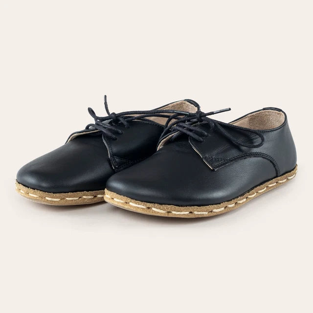 Çocuk Barefoot Yalınayak Bağcıklı Oxford Ayakkabı, Siyah