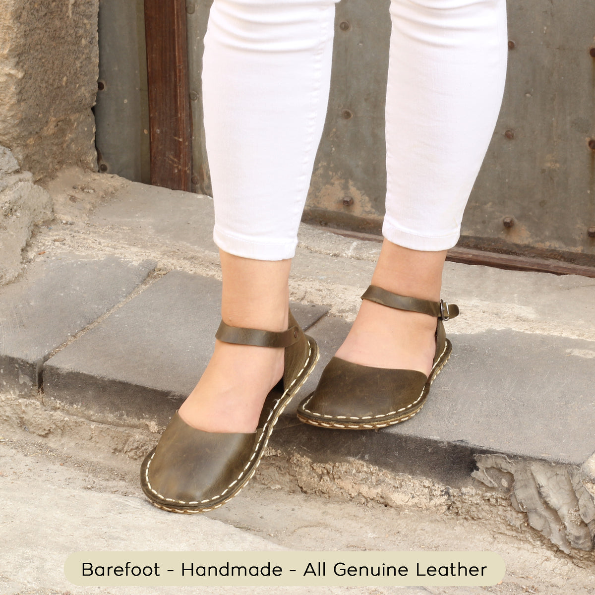 Kadın Zeytin Yeşili Sandalet Barefoot Sandalet, 8. fotoğraf