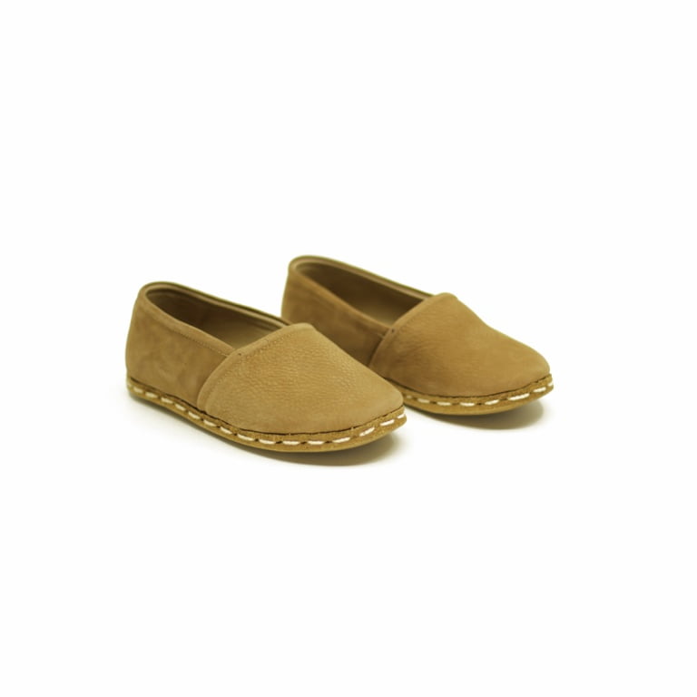 Kahverengi Düz Dana Derisi Süet Çocuk / Bebek Yemeni Çarık - Görsel 3