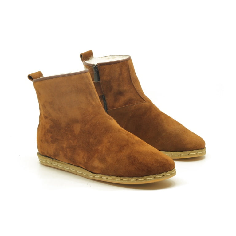 İçi Kürklü Kahverengi Kadın Süet Kışlık Deri Bot - Görsel 2