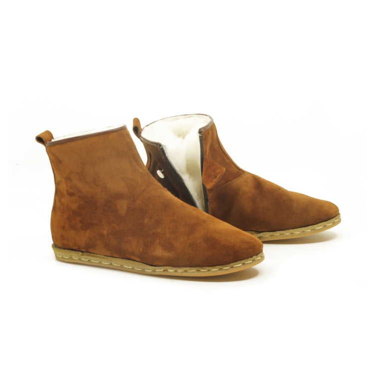 İçi Kürklü Kahverengi Kadın Süet Kışlık Deri Bot - Görsel 3