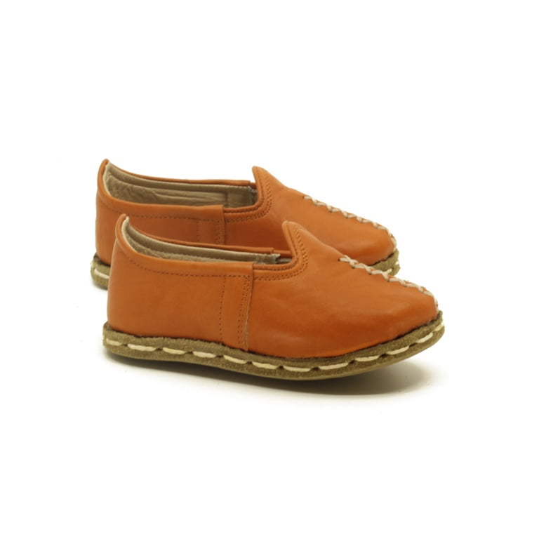 Turuncu Düz Dana Derisi Süet Çocuk / Bebek Yemeni Çarık - Görsel 2