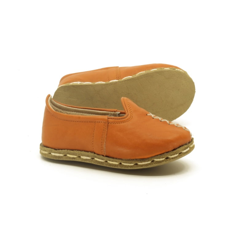 Turuncu Düz Dana Derisi Süet Çocuk / Bebek Yemeni Çarık - Görsel 4