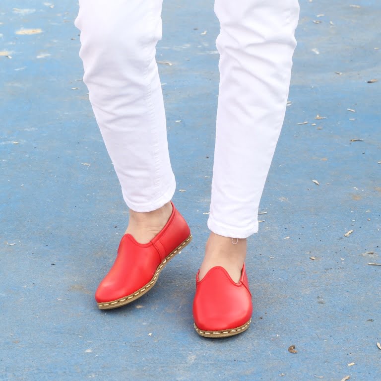 Kadın Ayakkabı Düz Yemeni  Kırmızı Cilt Deri - Görsel 7