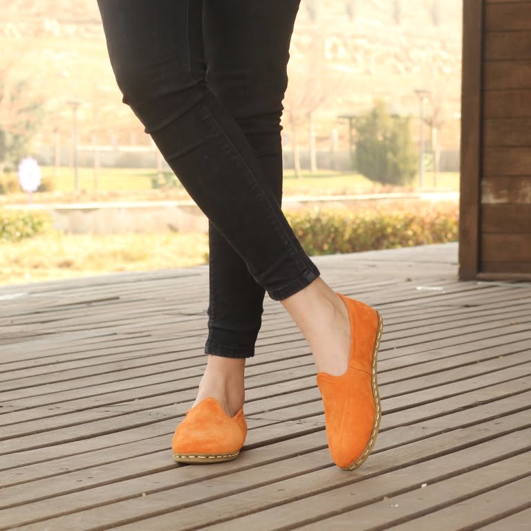 Kadın Ayakkabı Düz Yemeni   Turuncu Süet - Görsel 4