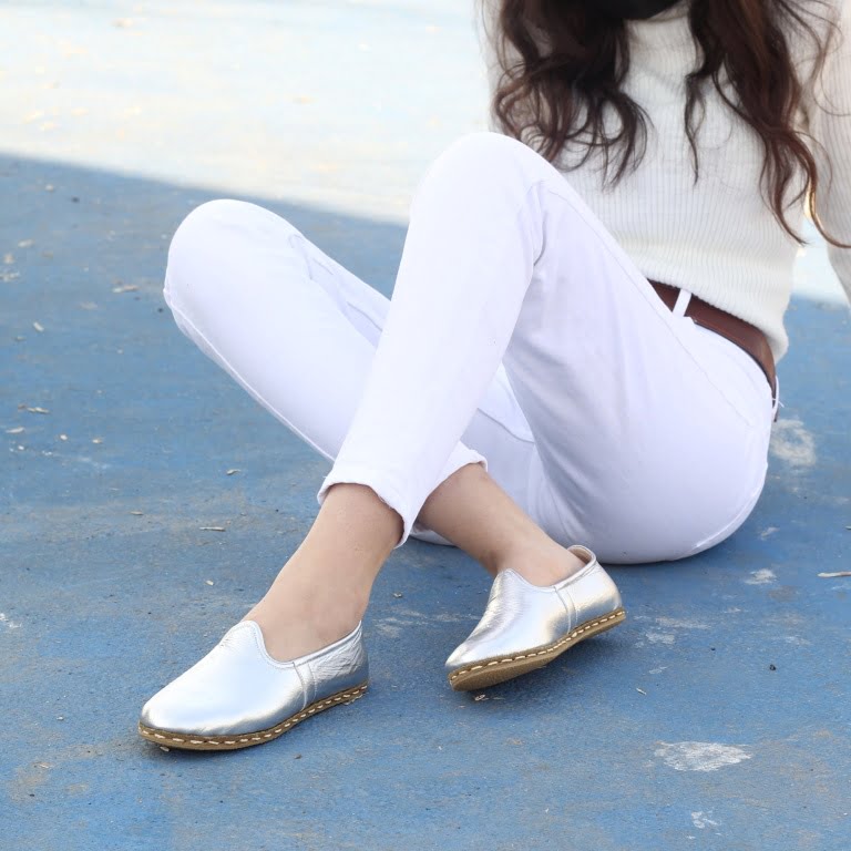 Kadın Ayakkabı Düz Yemeni  Parlak Gümüş  Cilt Deri - Görsel 2