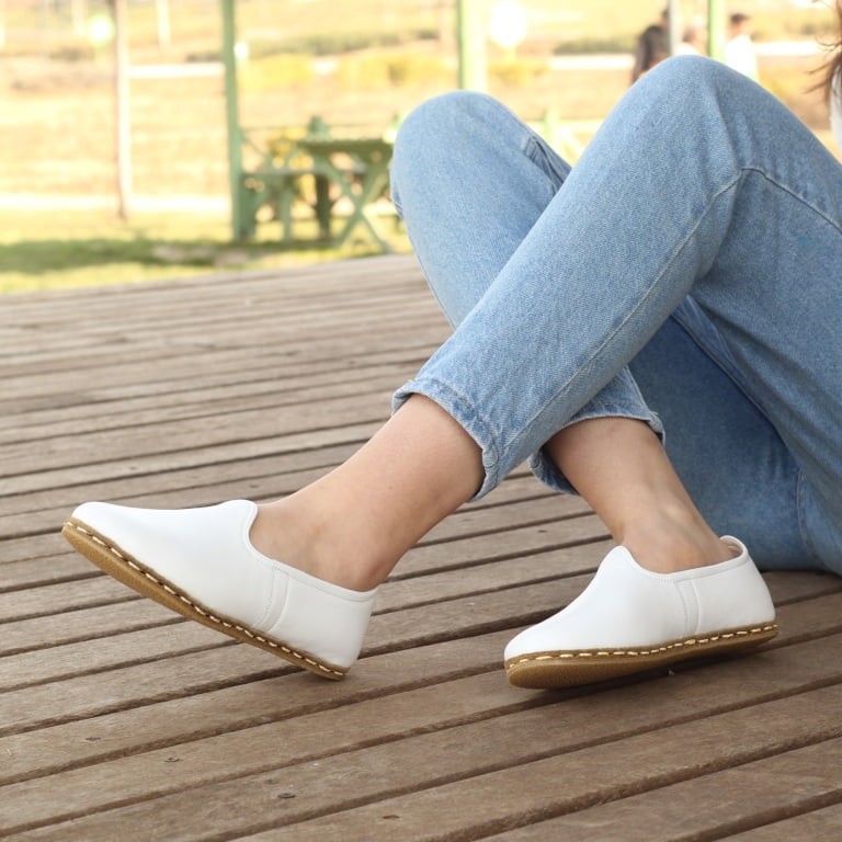 Kadın Ayakkabı Düz Yemeni  Beyaz  Cilt Deri (Copy) - Görsel 5