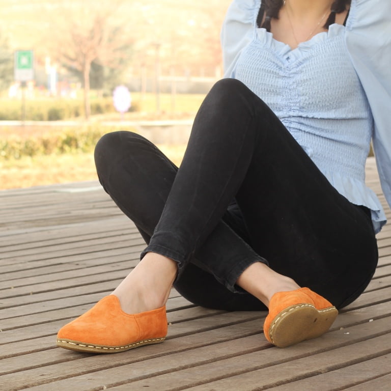 Kadın Ayakkabı Düz Yemeni   Turuncu Süet - Görsel 2