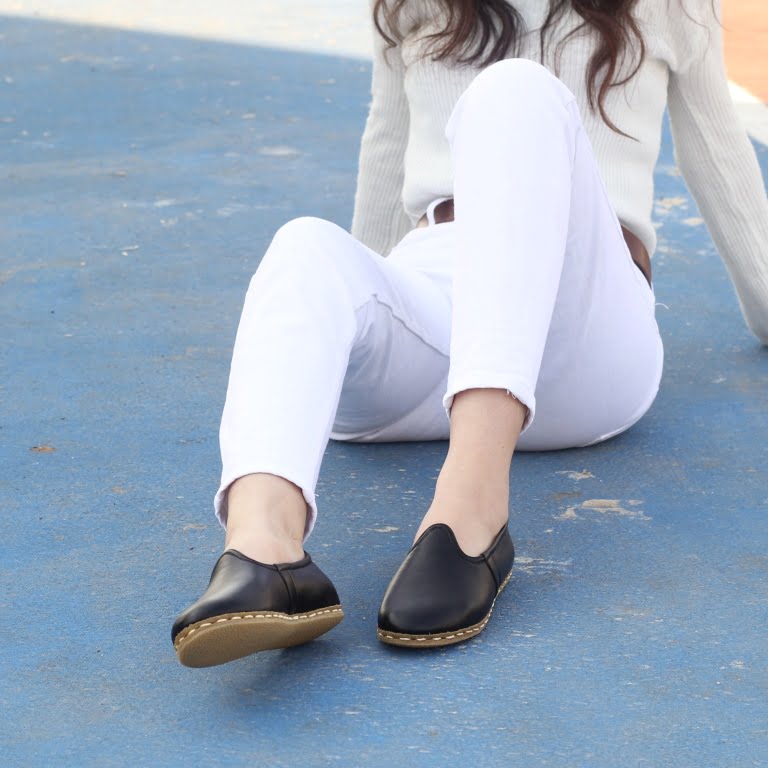 Kadın Ayakkabı Düz Yemeni  Siyah Cilt Deri - Görsel 3