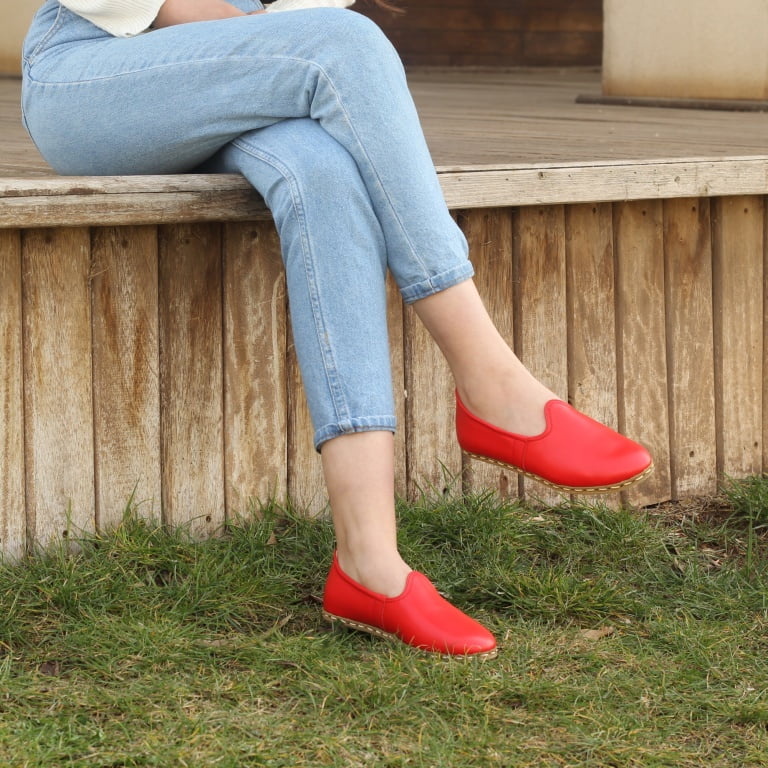 Kadın Ayakkabı Düz Yemeni  Kırmızı Cilt Deri - Görsel 10