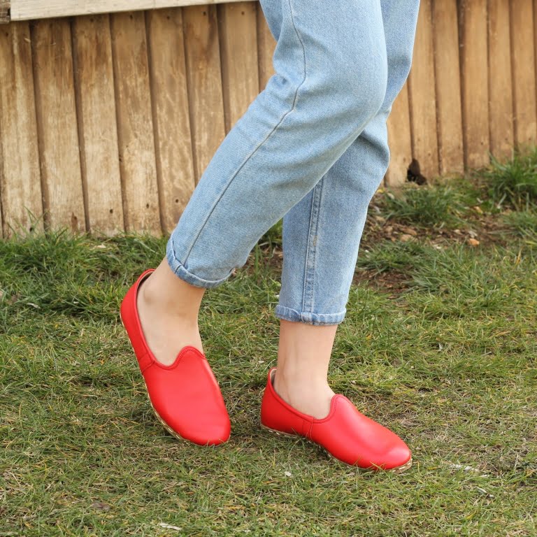 Kadın Ayakkabı Düz Yemeni  Kırmızı Cilt Deri - Görsel 3