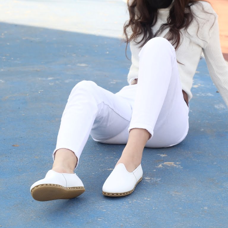 Kadın Ayakkabı Düz Yemeni  Beyaz  Cilt Deri (Copy) - Görsel 7