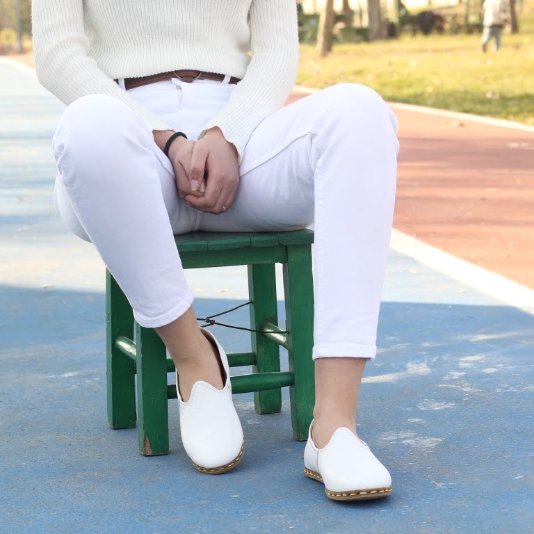 Kadın Ayakkabı Düz Yemeni  Beyaz  Cilt Deri (Copy) - Görsel 6