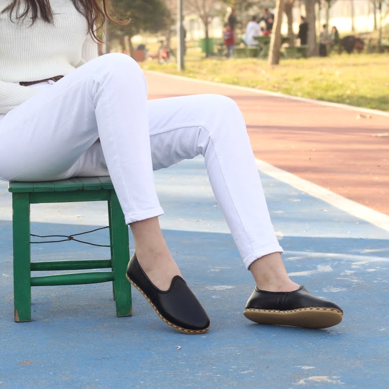 Kadın Ayakkabı Düz Yemeni  Siyah Cilt Deri - Görsel 2