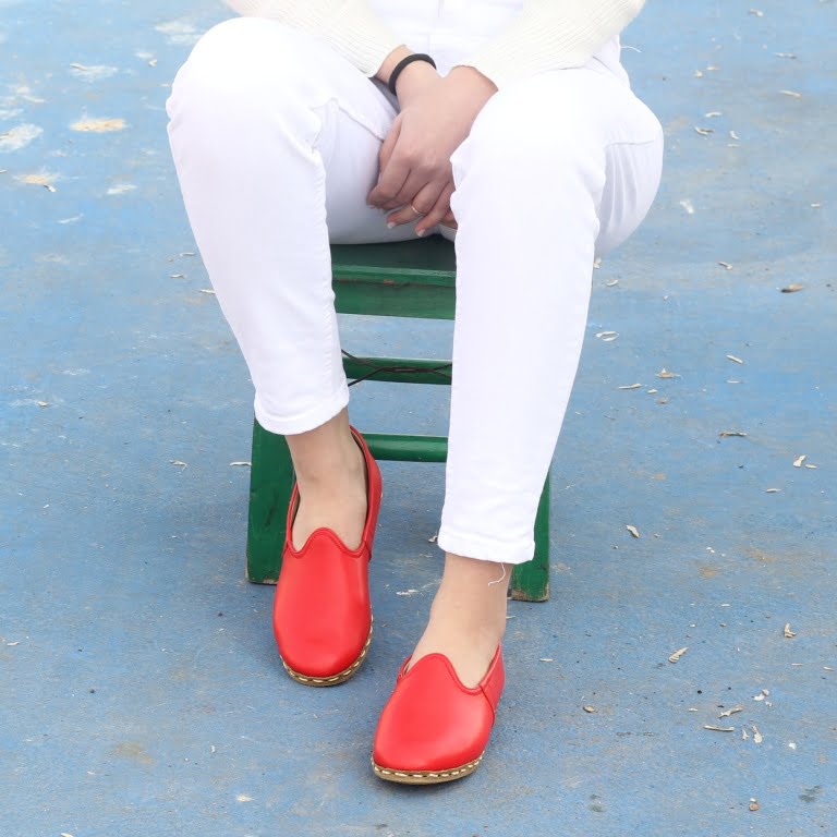 Kadın Ayakkabı Düz Yemeni  Kırmızı Cilt Deri - Görsel 9