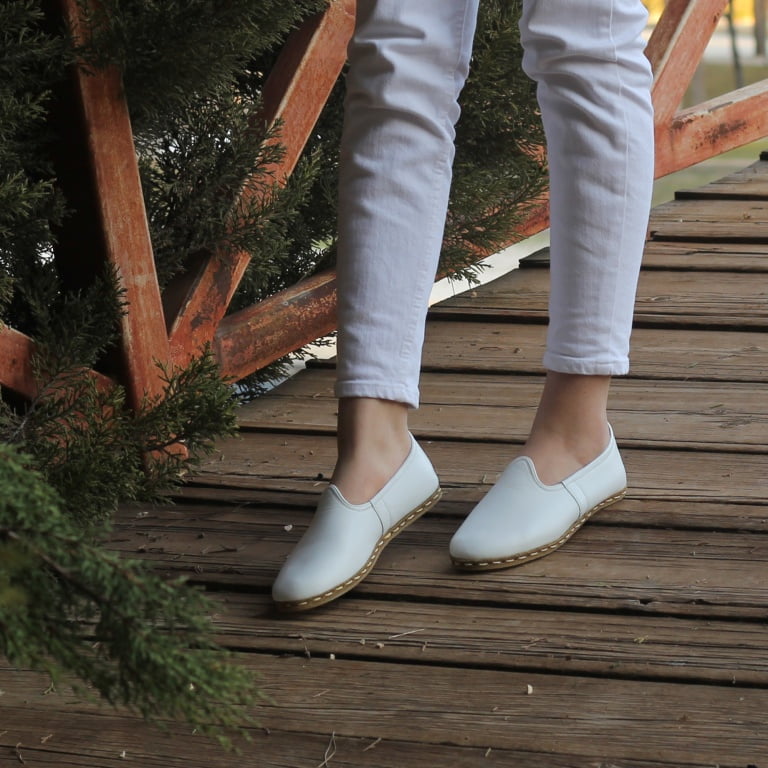 Kadın Ayakkabı Düz Yemeni  Beyaz  Cilt Deri (Copy) - Görsel 4