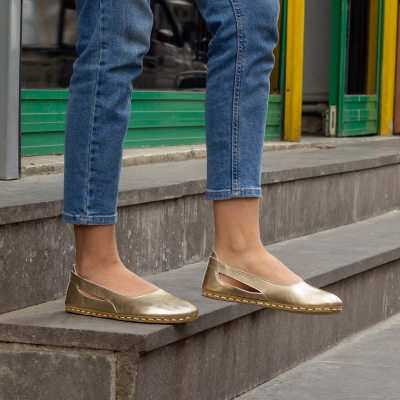 El Yapımı Barefoot Yalınayak Kadın Deri Beril Model, Gold