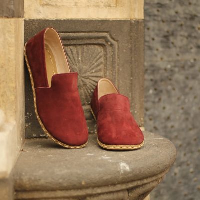El Yapımı Barefoot Yalınayak Erkek Deri Taylan Model, Bordo Nubuk