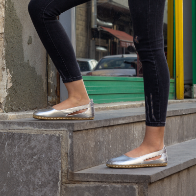 El Yapımı Barefoot Yalınayak Kadın Deri Beril Model, Sılver