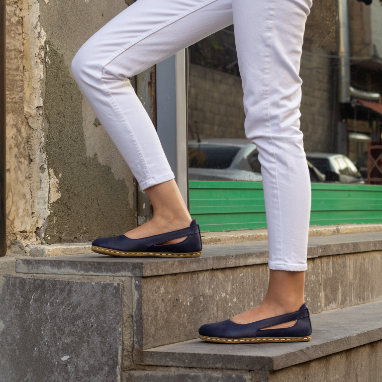 El Yapımı Barefoot Yalınayak Kadın Deri Beril Model, Lacivert - Görsel 3