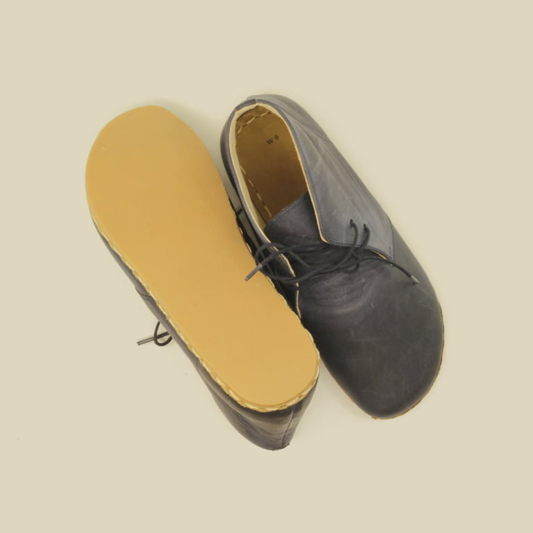 El Yapımı Barefoot Yalınayak Kadın Deri Kısa Bağcıklı Kadın Bot, Lacivert - Görsel 5