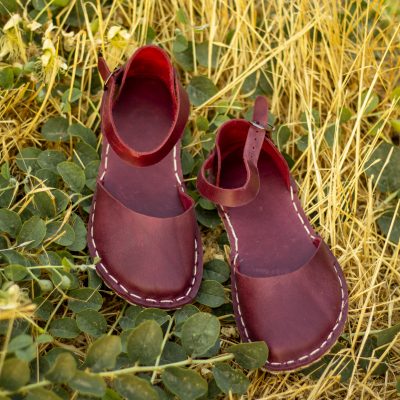 El Yapımı Barefoot Yalınayak Kadın Deri Sandalet Model, Bordo