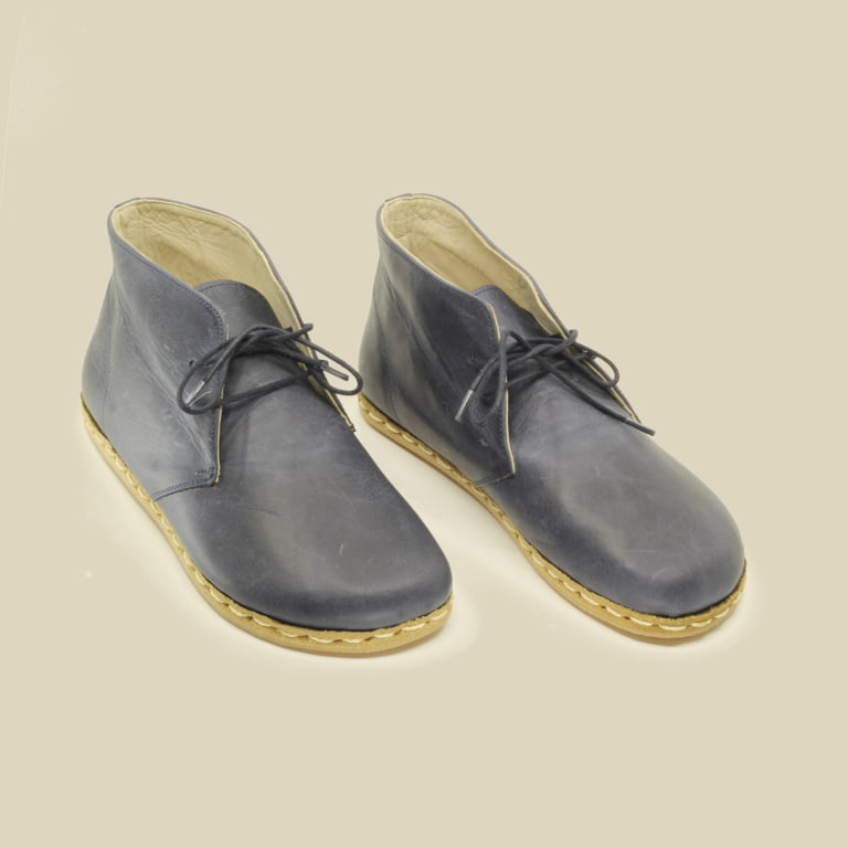 El Yapımı Barefoot Yalınayak Kadın Deri Kısa Bağcıklı Kadın Bot, Lacivert - Görsel 7