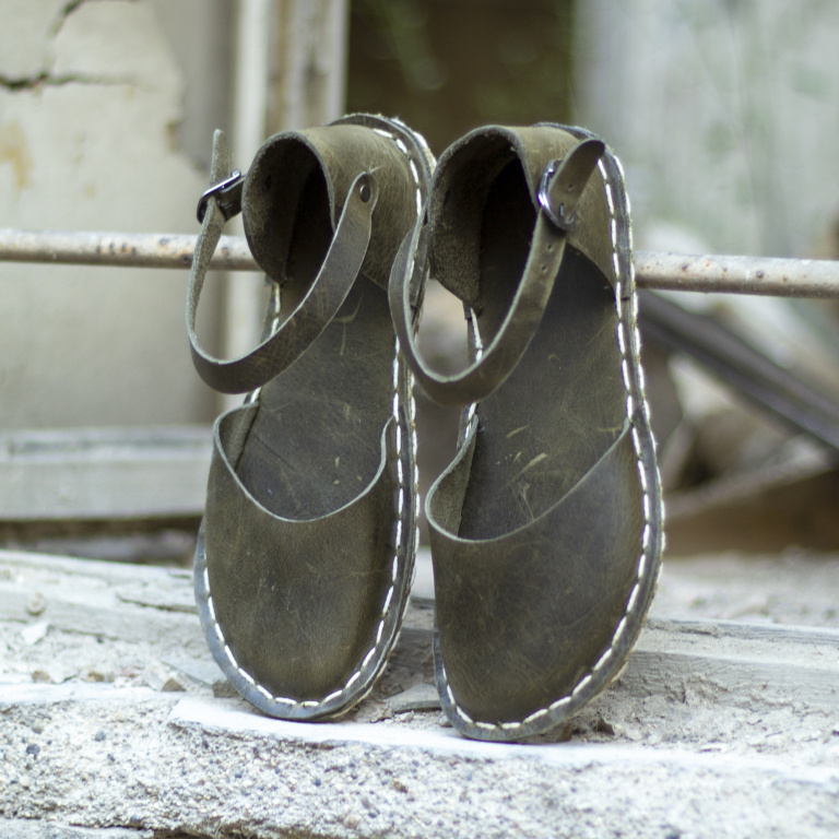 El Yapımı Barefoot Yalınayak Kadın Deri Sandalet Model, Zeytin Yeşili - Görsel 2