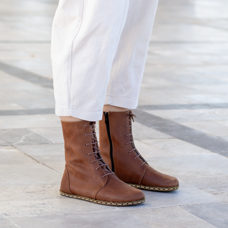 El Yapımı Barefoot Yalınayak Kadın Deri Uzun Kadın Bot, Crazy Kahve - Görsel 7