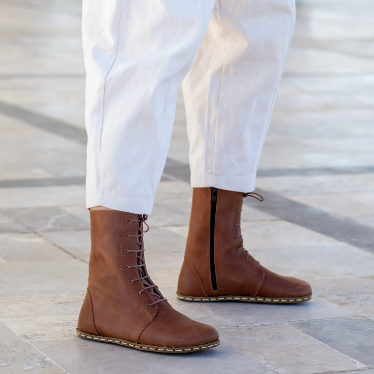 El Yapımı Barefoot Yalınayak Kadın Deri Uzun Kadın Bot, Crazy Kahve - Görsel 4