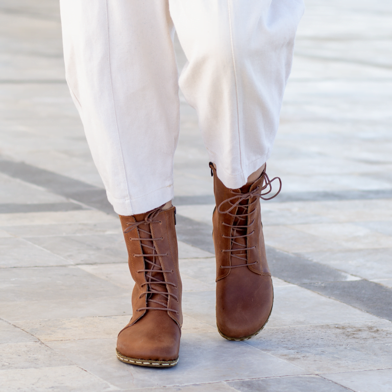 El Yapımı Barefoot Yalınayak Kadın Deri Uzun Kadın Bot, Crazy Kahve - Görsel 6