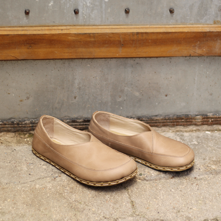 El Yapımı Barefoot Yalınayak Kadın Deri Sevim Model, Bej - Görsel 5