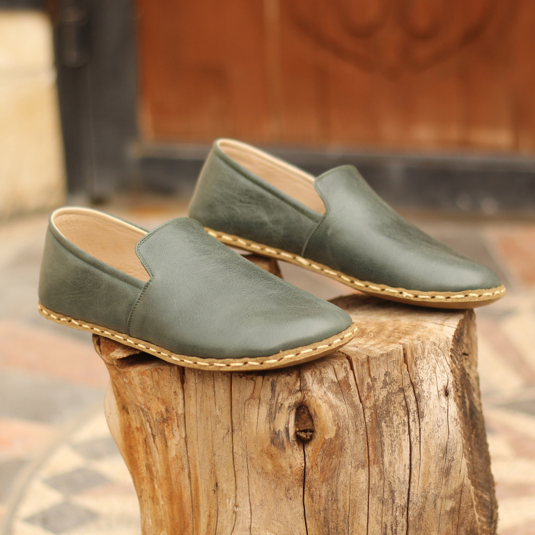 El Yapımı Barefoot Yalınayak Erkek Deri Taylan Model, Petrol Yeşili - Görsel 5