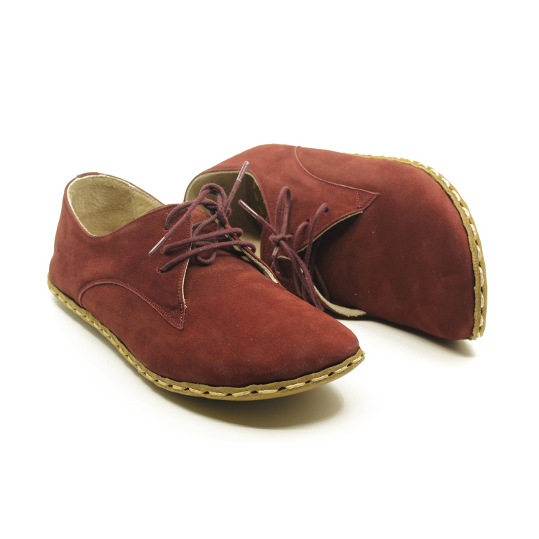 El Yapımı Barefoot Yalınayak Erkek Deri Bağcıklı Model, Bordo Nubuk - Görsel 5