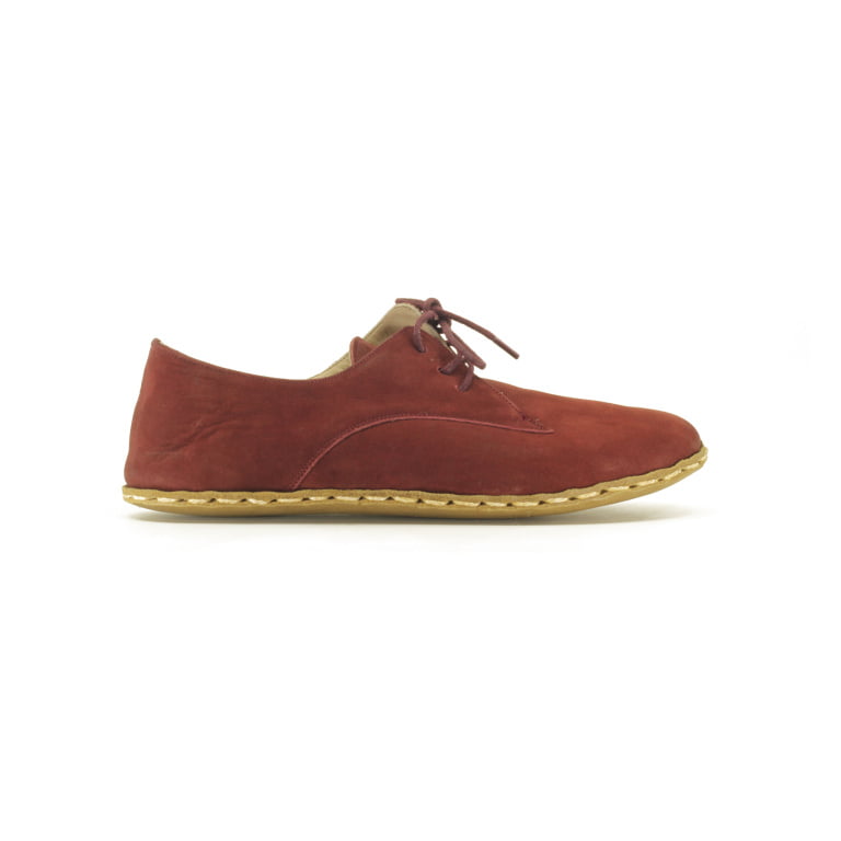 El Yapımı Barefoot Yalınayak Erkek Deri Bağcıklı Model, Bordo Nubuk - Görsel 6