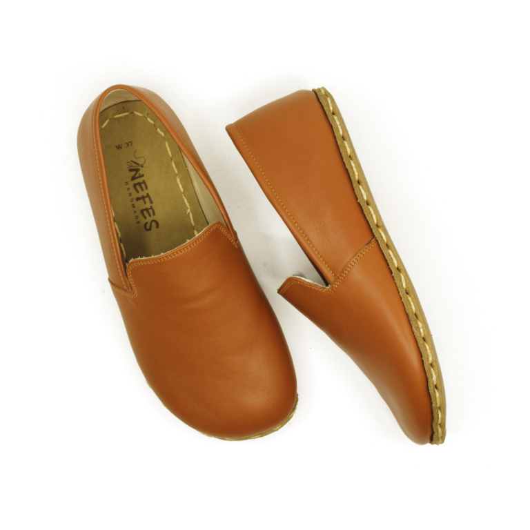 El Yapımı Barefoot Yalınayak Erkek Deri Taylan Model, Karamel Rengi - Görsel 4