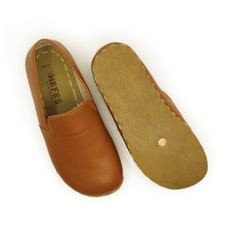 El Yapımı Barefoot Yalınayak Erkek Deri Taylan Model, Karamel Rengi - Görsel 2