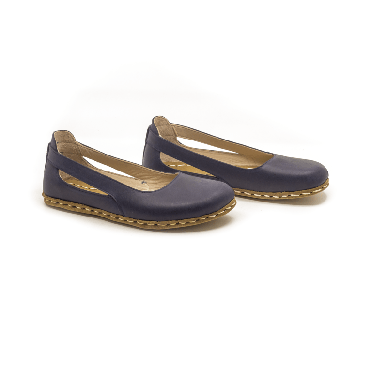 El Yapımı Barefoot Yalınayak Kadın Deri Beril Model, Lacivert - Görsel 5