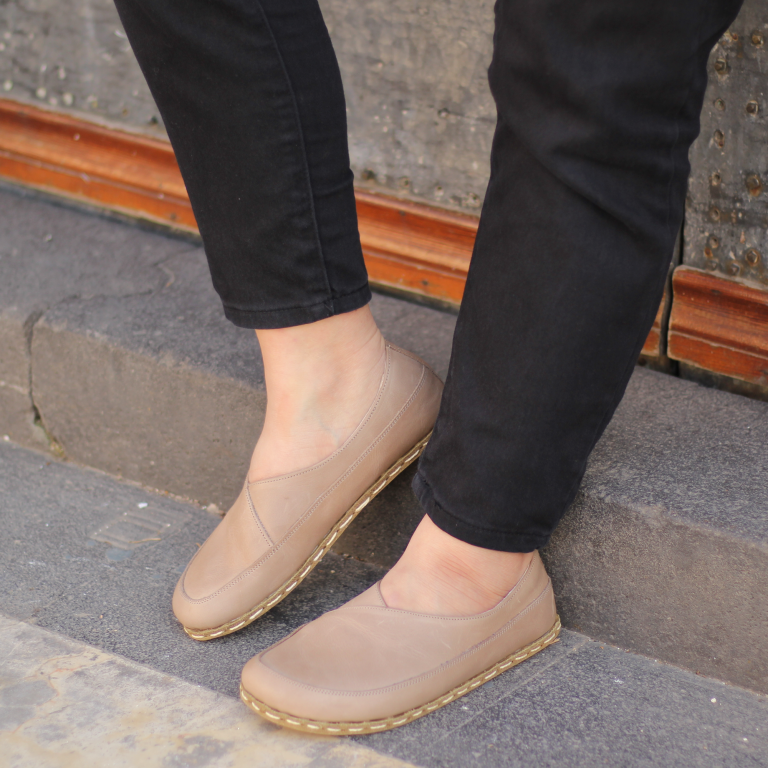 El Yapımı Barefoot Yalınayak Kadın Deri Sevim Model, Bej - Görsel 3