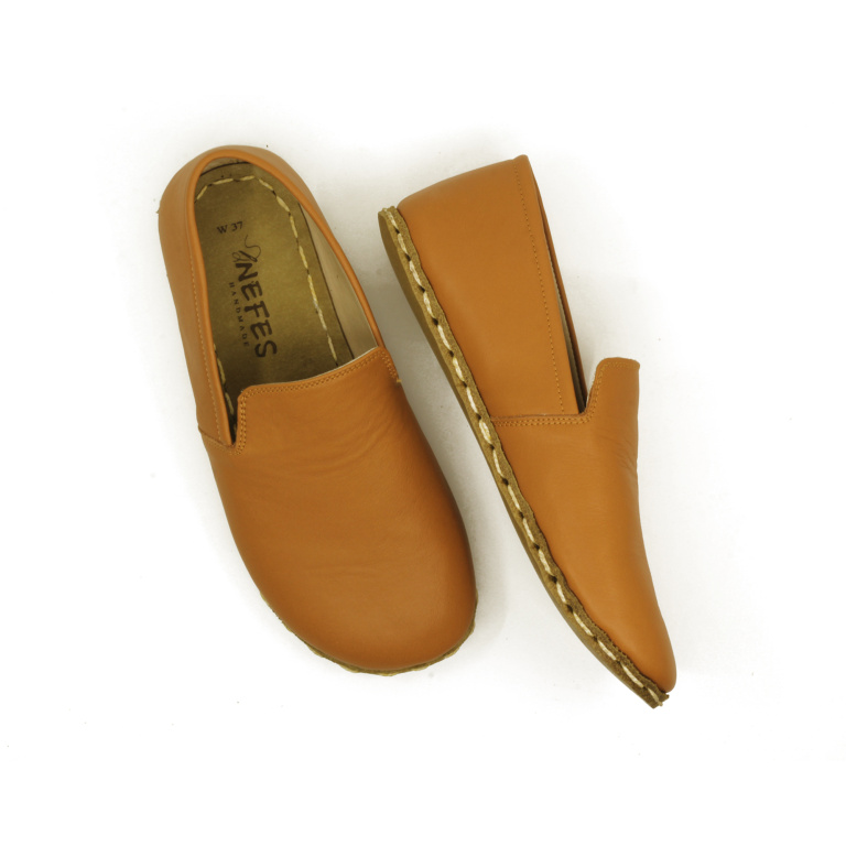 El Yapımı Barefoot Yalınayak Kadın Deri Taylan Model, Hardal Rengi - Görsel 4