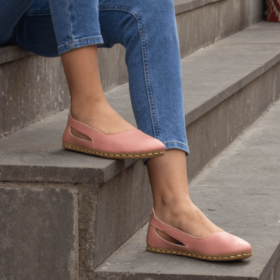 El Yapımı Barefoot Yalınayak Kadın Deri Beril Model, Şeker Pembe
