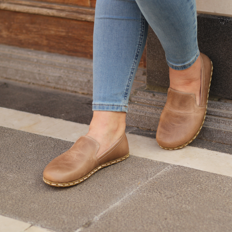 El Yapımı Barefoot Yalınayak Erkek Deri Taylan Model, Bej Rengi - Görsel 2