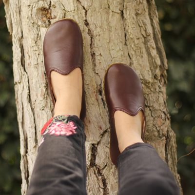 El Yapımı Barefoot Yalınayak Kadın Deri Klasik Model, Fındık Kahve